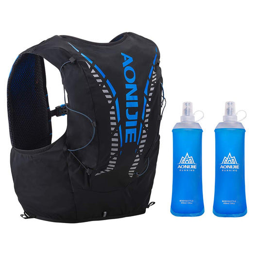 AONIJIE 12L Men Women Running Vest Pack Hydration Backpack Outdoor Sports Bag for Marathon Cycling Hiking (12L# Black&Blue+2 Pcs Soft Flasks (450ml) M/L(35.43-40.15 inch))