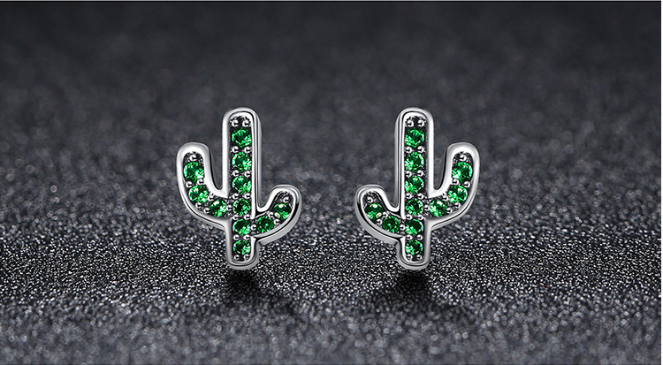 Stylish Fresh Cactus S925 Silver Earrings for Women