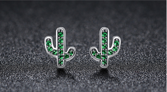 Stylish Fresh Cactus S925 Silver Earrings for Women