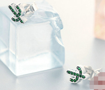 Stylish Fresh Cactus S925 Silver Earrings for Women
