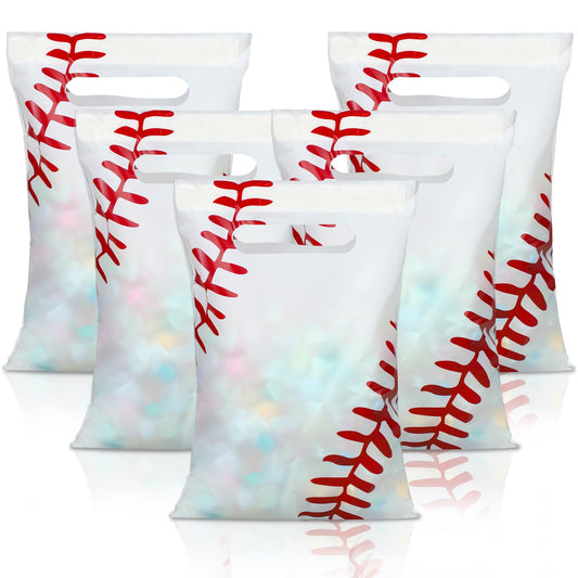 Yeaqee 50 Pieces Baseball Gift Bags with Handle Baseball Treat Bags Baseball Cellophane Bags Candy Baseball Party Favors for Team Birthday Decoration Gift Sport Baseball Themed Party Supplies White