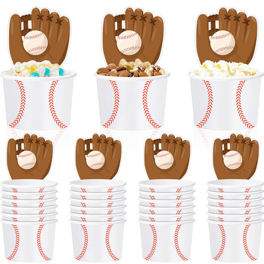 24 Sets Baseball Paper Bowls with Baseball Cards Ice Cream Bowls Disposable Snack Cups Soup Cups Food Cups Baseball Thank You Cards Baseball Party Favors for Baseball Themed Party Decorations