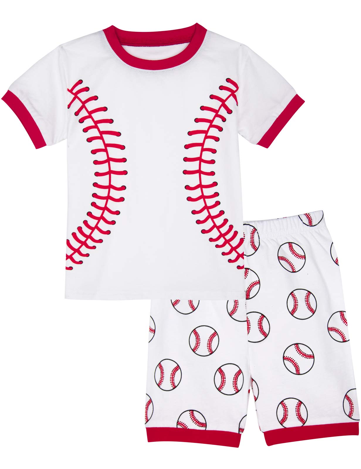 A&J DESIGN Kids Boys Baseball Pajamas Cotton Short Set (7 Baseball)