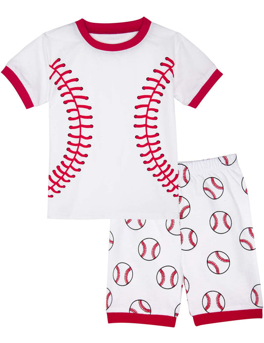 A&J DESIGN Kids Boys Baseball Pajamas Cotton Short Set (7 Baseball)