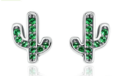 Stylish Fresh Cactus S925 Silver Earrings for Women