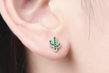 Stylish Fresh Cactus S925 Silver Earrings for Women